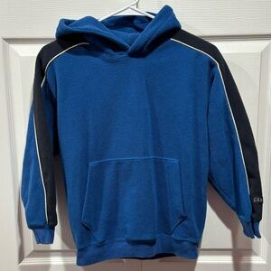GAP Boy’s Striped Fleece Hooded Hoodie Sweatshirt - blue & black, size M (7-8)